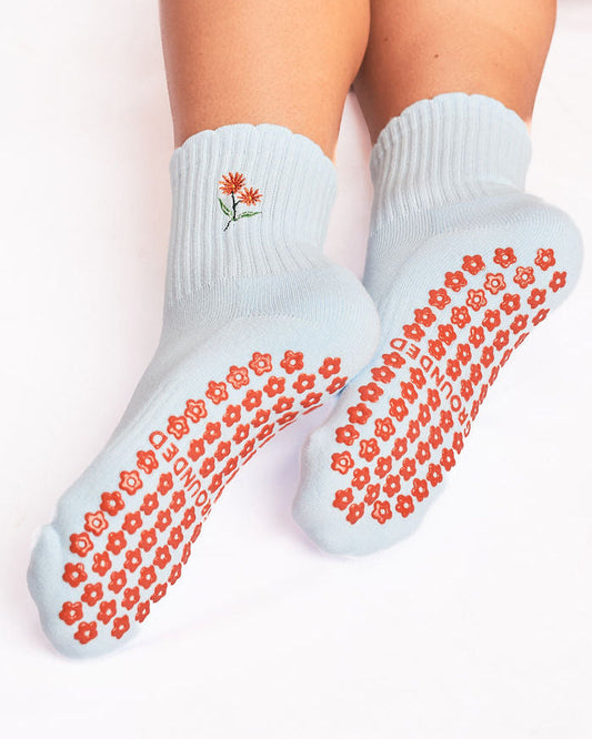 Baby Blue Flower Grip Socks