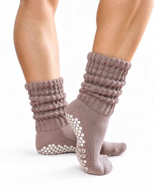 Mocha Scrunch Grip Socks