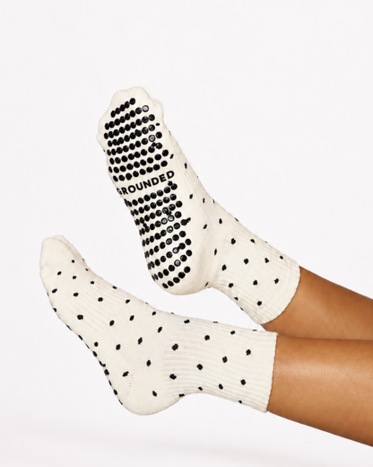 Cream Polka Dot Grip Socks