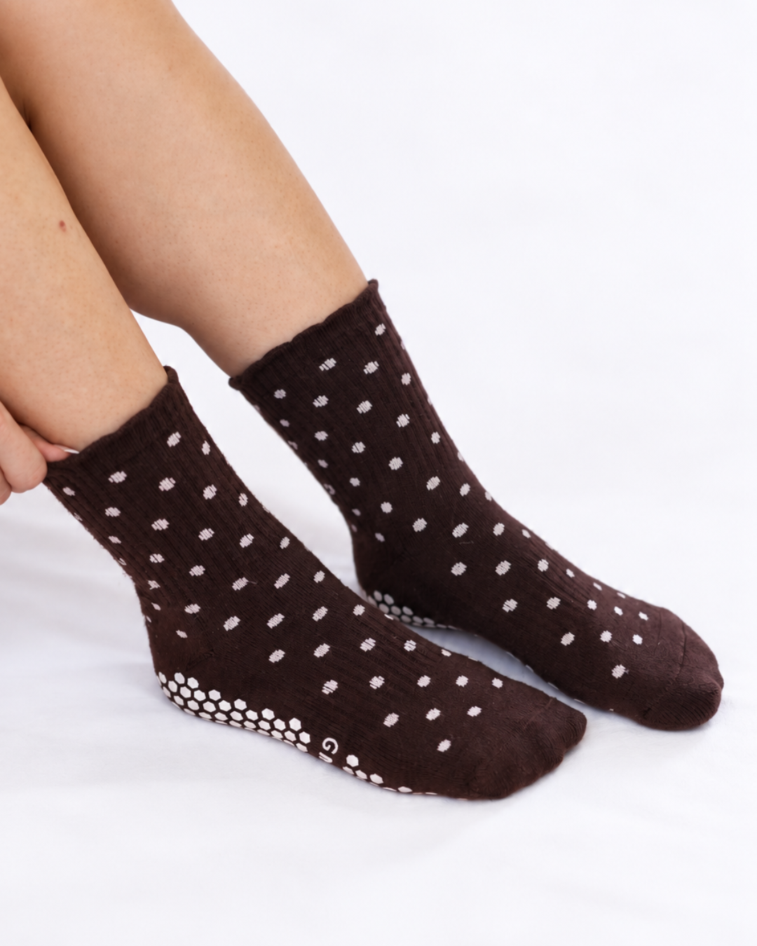 Brown Polka Dot Grip Socks
