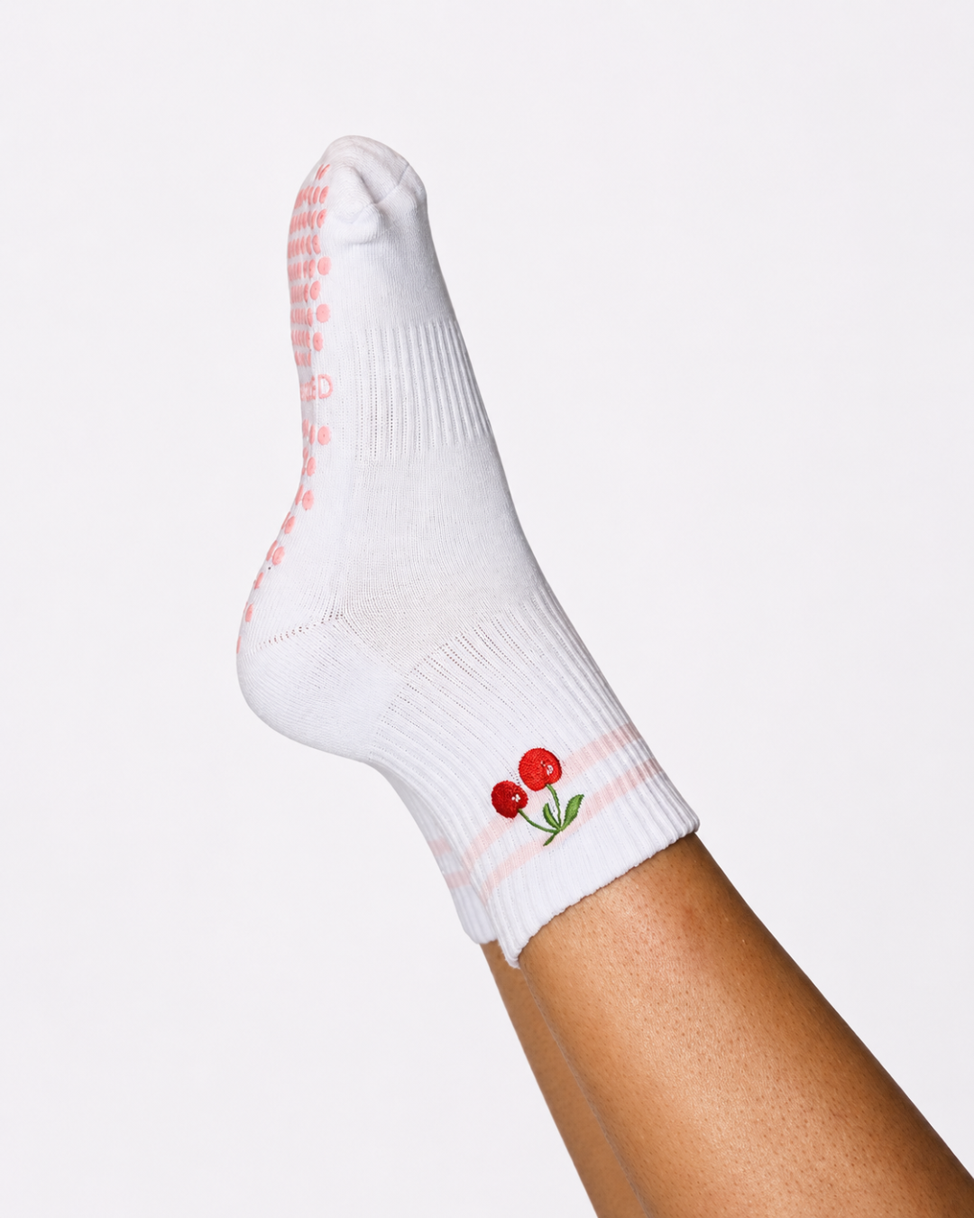 Cherry Striped Grip Socks
