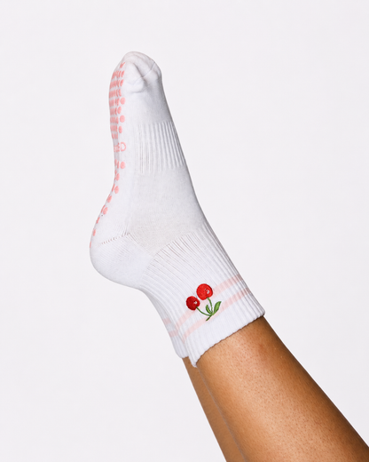 Cherry Striped Grip Socks