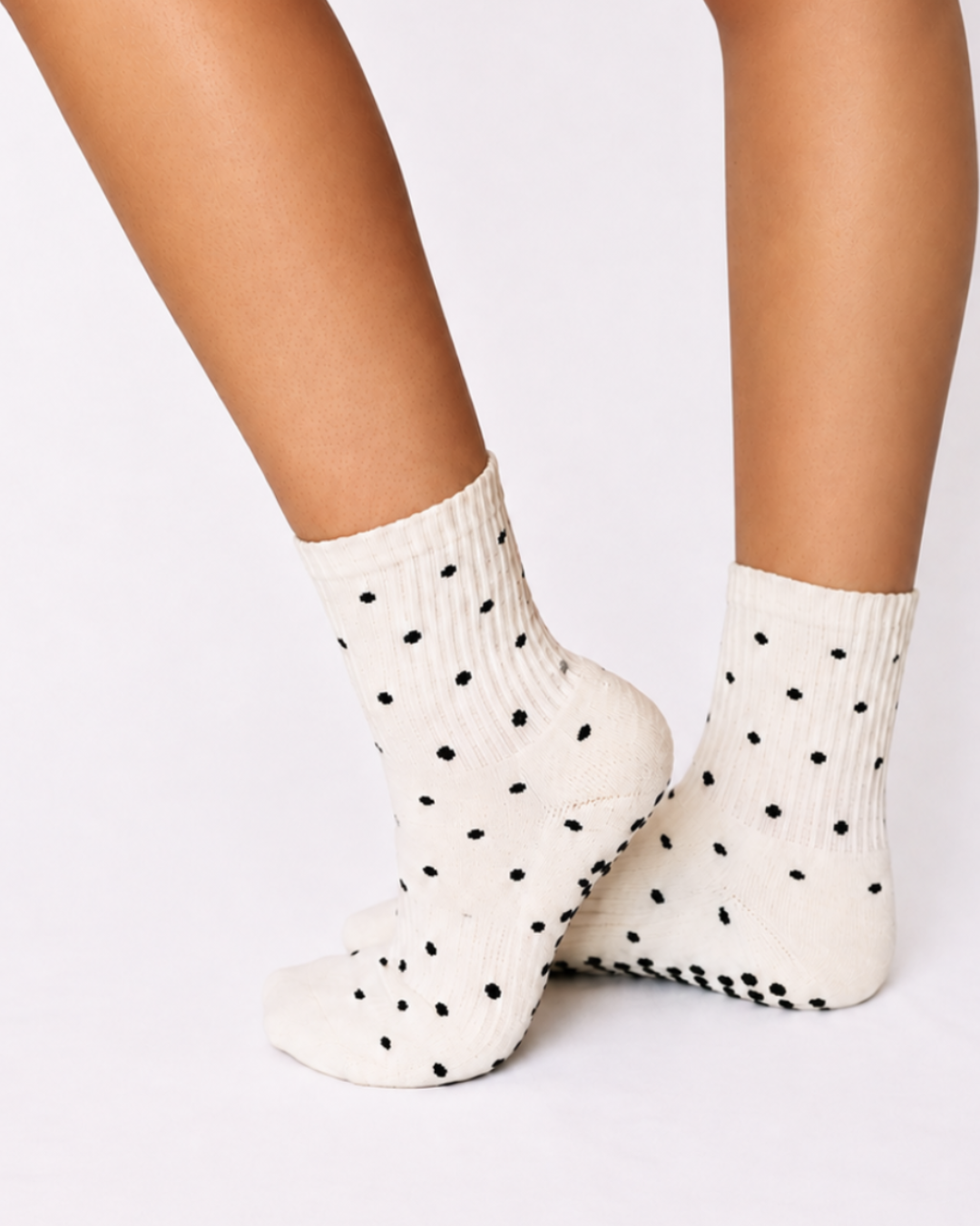 Cream Polka Dot Grip Socks