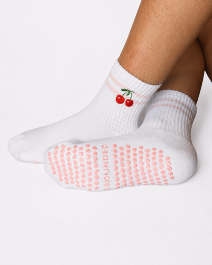 Cherry Striped Grip Socks