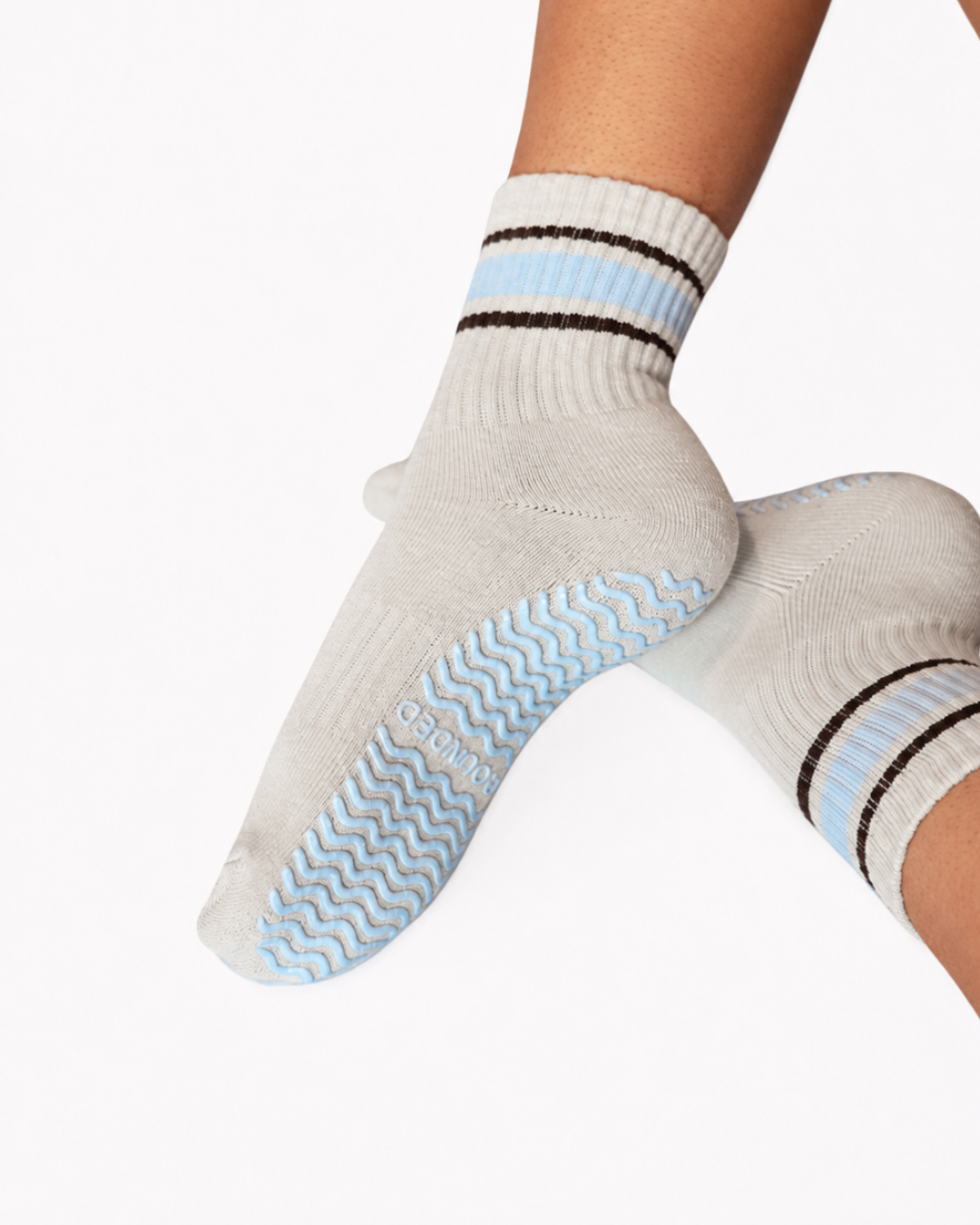 Striped Grey Crew Grip Socks