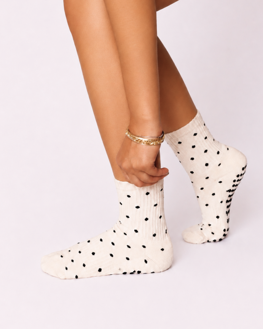 Cream Polka Dot Grip Socks