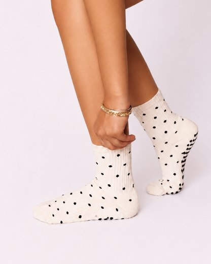 Cream Polka Dot Grip Socks