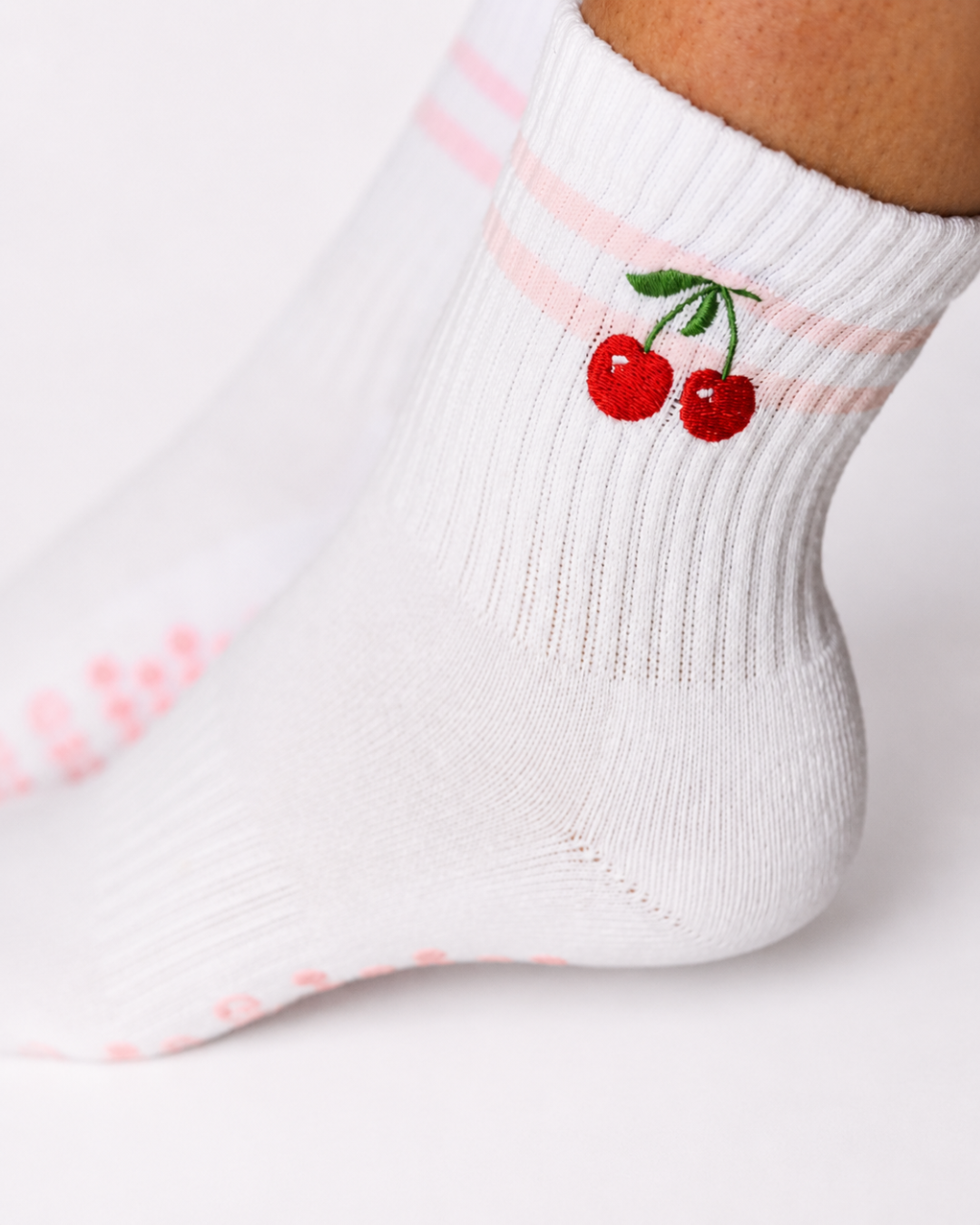 Cherry Striped Grip Socks