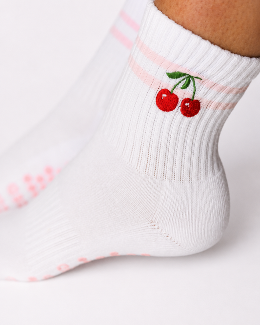 Cherry Striped Grip Socks