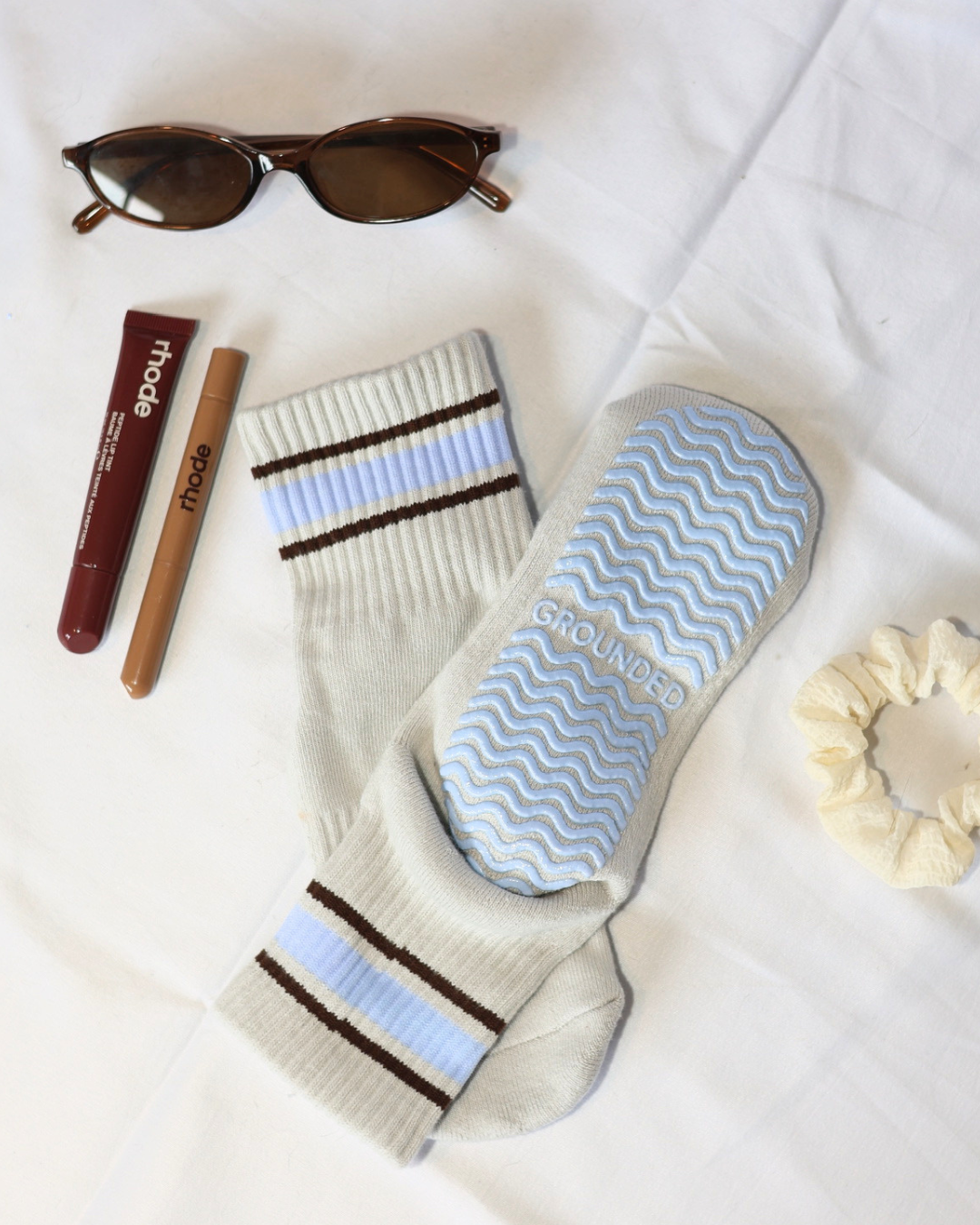 Striped Grey Crew Grip Socks