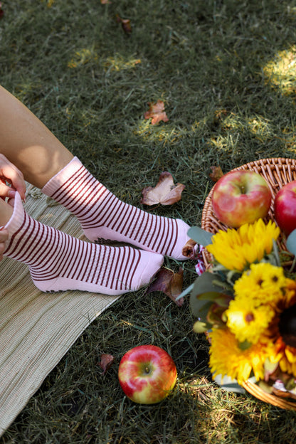 Pink Striped Grip Socks