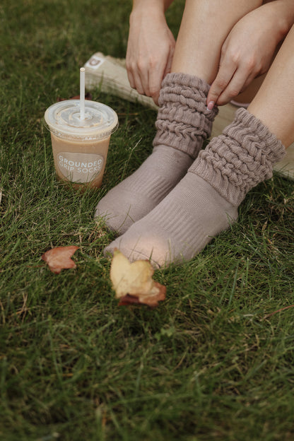 Mocha Scrunch Grip Socks