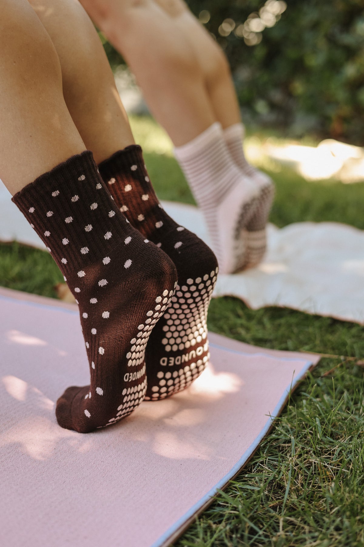 Brown Polka Dot Grip Socks