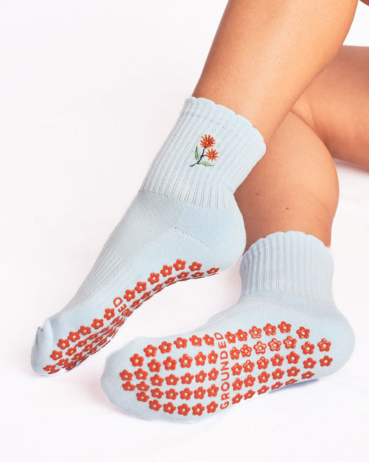 Baby Blue Flower Grip Socks