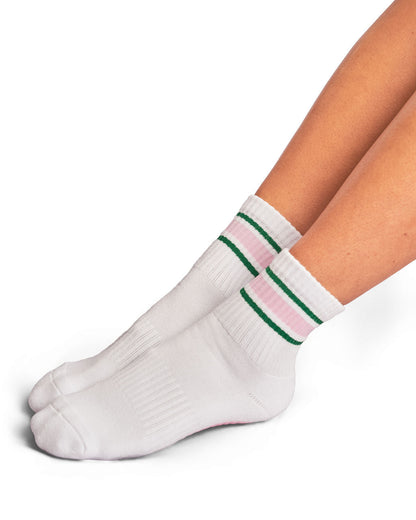 White Crew Striped Grip Socks