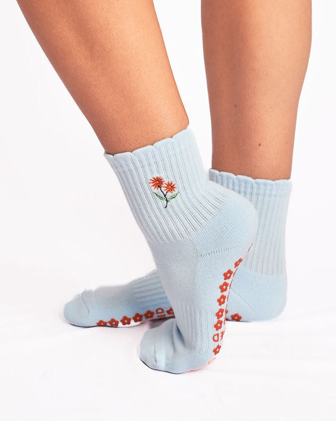 Baby Blue Flower Grip Socks
