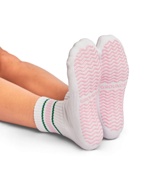 White Crew Striped Grip Socks